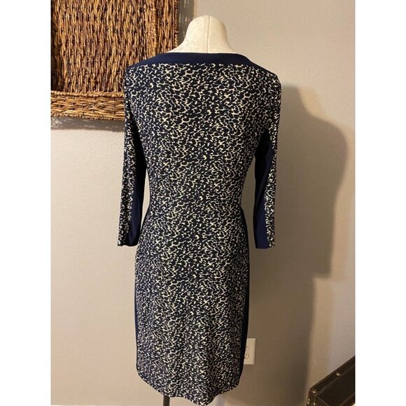 Ralph Lauren Dress Navy Blue Brown 2 XS Washable Stretch Sheath Career Church - Picture 4 of 9